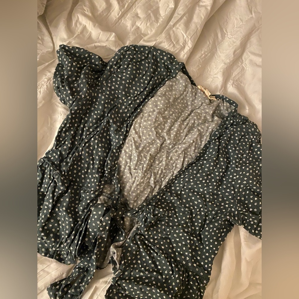 Pacsun Green Floral Print Tie Top